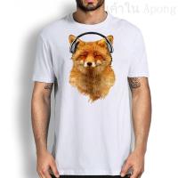 ราคา Musical Fox graphic tee Animal Print tshirt fox Headphones Shirt men (28556591830)