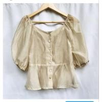 ราคา เสื้อแขนพองผ้าไหมแก้วสีน้ำตาล กระดุมหน้า สม็อคหลังอก 30-34" ยาว 19" (24636320360)