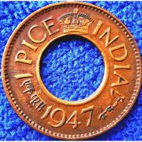 ราคา เหรียญ​อินเดีย​ British ​India, 1 Pice, ยุค​ George​VI, (เหรียญหายาก), #​2139, ใช้แล้ว (41711154489)