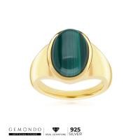 ราคา Gemondo แหวนผู้ชายเงินแท้ 925 ชุบทอง 18K ประดับหินมาลาไคต์ (Malachite) สีเขียว คลาสสิค (11844400958)