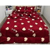 ราคา ชุดเครื่องนอนฤดูร้อน 4 ชิ้นผ้าฝ้ายโพลี - ทุกขนาด - ผ้าคลุมที่นอนหนา 2–10 ซม. - นุ่มและเย็นลายหัวใจสีแดง (40719970764)