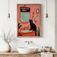 ราคา Retro โปสเตอร์แมวตลก สำหรับห้องน้ำ พิมพ์ได้ง่าย ของขวัญสำหรับคนรักแมว (28591358307)