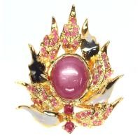 ราคา แหวนพลอยแท้ ทับทิม สีชมพู 12 x 14 mm. ล้อม แซฟไฟร์ชมพู เงินแท้ 925 ชุบทอง 18k ไซร์แหวน 7.5 (29373218139)