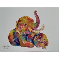 ราคา ภาพเขียนสีน้ำมันรูปแม่ช้างและลูกช้างแสนอบอุ่น (4154962238)