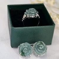 ราคา เซ็ตต่างหูกุหลาบ+แหวนหยกแท้หยกพม่า Jadaite Type A หยกเศรษฐี (26465164851)
