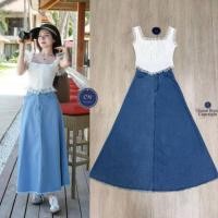 ราคา S มือ1 CHANAT ชุดเซ็ตเสื้อครอปแต่งขอบลูกไม้ มาพร้อมกระโปรงยีนส์ยาว ใส่สวยสุดๆ ป้าย CHANAT (27909138740)