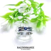 ราคา A6402 แหวนชายพลอยไพลินแท้ ( Natural Blue Sapphire ) ตัวเรือนเงินแท้925 ชุบทองคำขาว ไซส์57 แก้ไซส์ฟรี (28212628963)