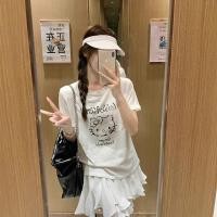 ราคา （พร้อมส่งจากกทม มาถึงใน 2วัน）Shirt ค sleeves กระบอก ยืดม้า 100% รุ่นใหม่ฤดูร้อน 2025 พิมพ์ลายแมวสไตล์อเมริกัน คอกล้อมรอบ (41004090794)