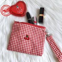 ราคา กระเป๋าแต่งหน้าผ้าแคนวาสปักเชอร์รี่-กระเป๋าเครื่องสําอางลายสก๊อตสีแดงความจุขนาดใหญ่สําหรับผู้หญิง, ฉ5โอ1 (44370339376)