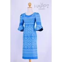ราคา เดรสผ้าไทยสีฟ้า ผ้าฝ้ายราชวัตร ชุดทำงานผ้าไทย ชุดวันแม่ ผ้าไทยวันแม่ ผ้าทอมืออัดกาว (29956042074)