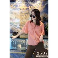 ราคา เสื้อเชิ้ต คอวี แขนสั้นระบาย แต่งบิดหน้า ผ้าเรียบ นิ่ม ลื่น ใส่สบาย อก38-42 ยาว24 งานป้ายLawyer (4280024321)