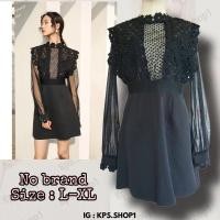 ราคา 4399 เดรสสั้น สีดำ ช่วงตัวเป็นซีทรูทับด้วยผ้าลูกไม้ ช่วงเต้ามีซับใน แขนเป็นผ้ามุ้งซีทรู ซิปหลัง เอวยางยืด สวยหรู (23467369974)