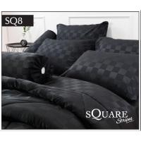 ราคา ลิขสิทธิ์แท้%SQ8 : STAMP SQUARE สีพื้น ลายตารางสี่เหลี่ยมสีดำ ชุดเครื่องนอนแสตมป์ ชุดผ้าปูที่นอน 3.5 ,5, 6 ฟุต, ผ้านวม​ (24858090281)