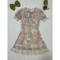 ราคา มือ2เดรส ลายดอกไม้ตารางส้มคอกลมแต่งระบายลูกไม้(งานป้ายYada) (29751975622)