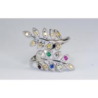 ราคา (R160 ชื่อแบบ "ช่อมะกอก") : แหวนทรงใบมะกอกคู่ประดับพลอยนพเก้า และเพชรแท้ธรรมชาติ (22536884348)