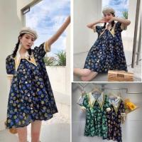 ราคา เดรสคอปกจัมโบ้ ลายดอกไม้ตาราง สไตล์เกาหลี ทรงสวยคุณหนูสุดๆ งานป้ายแบรนด์ (43018659384)