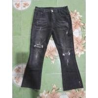 ราคา กางเกงยีนส์ยืดขาม้าสีดำฟอกแต่งขาดเข่า 2 ข้าง (26005409558)