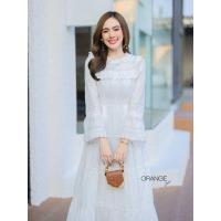 ราคา (XL) พร้อมส่งชุดเดรสยาวลูกไม้ปักฉลุสีขาว งานป้าย Love lady แท้ มือ1 ป้ายห้อย (25473744440)