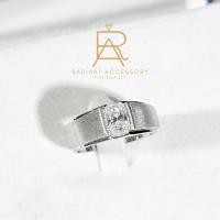 ราคา แหวนเงินแท้ แหวนชาย ฝังเพชร Moissanite Radiant cut 1 กะรัต ชุบทองคำขาวทำลาย (25040435263)