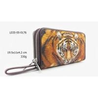 ราคา L 035-05-0176 กระเป๋าหนังปลากระเบนซิปคู่ลายเสือสีน้ำตาล ซับสีน้ำตาล (27613023363)