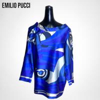 ราคา Emilio Pucci เสื้อเบลาซ์ผ้าไหมแขนยาว สีน้ำเงินลายปริ้น (16498596539)