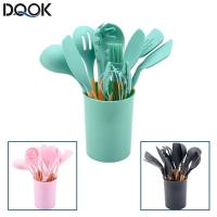 ราคา Silicone Kitchenware Cooking Utensils Set Non-stick Cookware Spatula Shovel Egg Beaters Wooden Handle Kitchen Cooking To (28713046414)