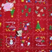 ราคา ผ้าคอตตอนขนาด50x55cm.นำเข้าจากญี่ปุ่น ลายBlock Christmas สีแดง (6630679843)
