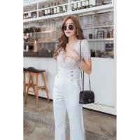 ราคา บอดี้สูทคอวี เนื้อผ้านิ่ม ลายดอกนูน แขนสั้น (21477531572)