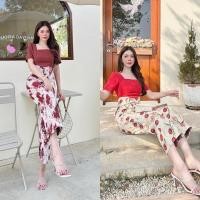 ราคา (❌เพิ่มไซส์❌m) จั๊มสูทขายาว ผ้าทอ สวยหรู สีแดง งานป้าย brt (20887371581)