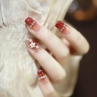 ราคา Soft White Gilded Rose Red Diamond French Gradient Sparkling New Year Nail Products Handmade Wearing Armor (43765628278)