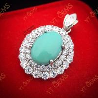ราคา ❤️ จี้เทอร์ควอยส์ ล้อมเพชร จี้เงินแท้ ชุบทองคำขาว เทอร์ควอยส์แท้ YTG-11666 (17177224986)