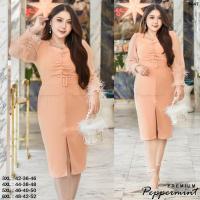 ราคา เดรสออกงานสาวอวบ เดรสสาวอวบ ย่นอก แขนซีทรู ทรงสวย (24514345791)