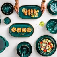 ราคา  Tableware ชุดจานชามเซรามิค ชุดจานชาม จาน ชาม ถ้วย ช้อน สไตล์ยุโรป หรูหราเซรามิคสีเขียวขอบทอง 9ชิ้น-26ชิ้น/ชุด (GREEN) (14364229229)