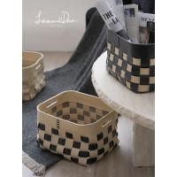 ราคา ลาโมเมเดโก้ สีดําสีขาวกระดานหมากรุกตะกร้าเก็บเสื้อผ้าสกปรกตะกร้าบ้านเสื้อผ้าหมวกห้องห้องนอนหนังทอตะกร้าเก็บ (42569942954)