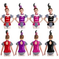 ราคา Inlzdz เด็กสาว 2 ชิ้น Circus Ringmaster เครื่องแต่งกาย Metallic Gloss Patchwork Mock คอแขนสั้นเอว Ruffled Overlay Crotch กดปุ่ม Jumpsuit และหมวกด้านบน Headwear ผม Hoop (40869654756)