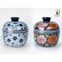 ราคา โถพลูมีฝาเซรามิค ลายคราม ทรงโถอ้วน โถใส่ข้าว(ไซซ์สูง 21 CM) (40752207651)