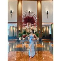 ราคา ชุดเดรส กระโปรงยาว ลายดอกขาว ทรงจีน สายไขว้ มีซิปซ่อนด้านหลัง ผ่าหน้า ดีไซน์สวย (23937669643)