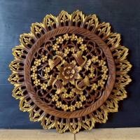 ราคา งานไม้แกะสลัก งานไม้สักแท้ ทำสีน้ำตาลโอ๊ค - สีทอง ขนาด 45 ซม. สำหรับตกแต่ง Teak Wood Carving For Decoration 45cm. (40919003206)