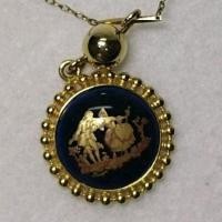 ราคา LIMOGES Cadeaux France Round Pendant&Necklace Enamel Porcelian จี้พร้อมสร้อย+Gold Ball (24017117345)