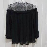 ราคา เสื้ออัดพลีทสีดำ ลูกไม้ลายจุด (927886665)