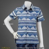 ราคา เสื้อเชิ๊ต ม่อฮ่อม 3 กระเป๋า กัดลายกราฟิก พิมพ์ลายขาว ฟ้า บนพื้น หม้อห้อมแท้หญิง (ส่งฟรี) (11975328943)