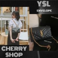 ราคา Saint Laurent ENVELOPE small bag in black quilted textured-leatherYSL ผู้หญิง/กระเป๋าสะพายไหล่/ แบร (28825870167)