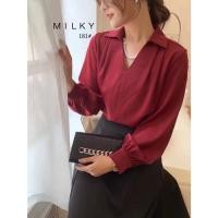 ราคา (Milky brand)แฟชั่นเสื้อทำงาน เสื้อเชิ้ตทรงสวม ผ้านิ่มใส่สบาย พร้อมส่ง (12815520213)