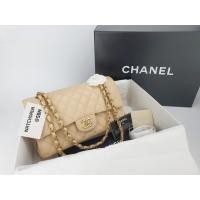 ราคา USED!!! CHANEL CLASSIC 10" DOUBLE FLAP BEIGE CAVIAR GHW (17862091916)