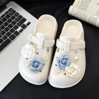 ราคา [คุณภาพสูง] รองเท้าแตะ อีวา สวมใส่ด้านนอก ทําเอง สีฟ้าสีขาวดอกไม้ อุปกรณ์เสริมรองเท้า หัวเข็มขัด ฤดูร้อน สำหรับผู้หญิง เกาหลี (26987636037)