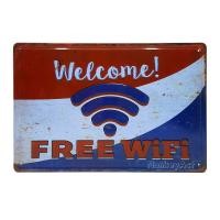 ราคา ป้ายสังกะสีวินเทจ Welcome! Free WiFi (ปั๊มนูน) (1272167644)