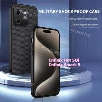 ราคา เคสแข็ง Infinix Hot 50i Smart 9 หนังกันกระแทกรูปแบบคาร์บอนไฟเบอร์ปลอกแม่เหล็ก Infinix Smart9 Hot 50 i ชาร์จไร้สายฝาหลังโทรศัพท์ (41167649883)