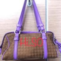 ราคา กระเป๋าถือ”Bottega Veneta” ผ้าลายสานสีน้ำตาลทอง ขอบละหูเป็นหนังสีม่วง สภาพใช้งาน (2511724680)