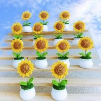 ราคา สําเร็จรูปดอกทานตะวันขนาดเล็กกระถางกระถางดอกไม้ขนาดเล็กเครื่องประดับรถขนสัตว์ถักโครเชต์ของขวัญวันครูที่ทําด้วยมือ (44366793056)