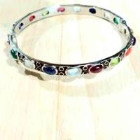 ราคา กำไลนพเก้าพลอยแท้ตัวเรือนเงินแท้ชุบทองคำขาวลงยางานสวยมากมีให้เลือก 2 ไซส์ M L (27825116165)